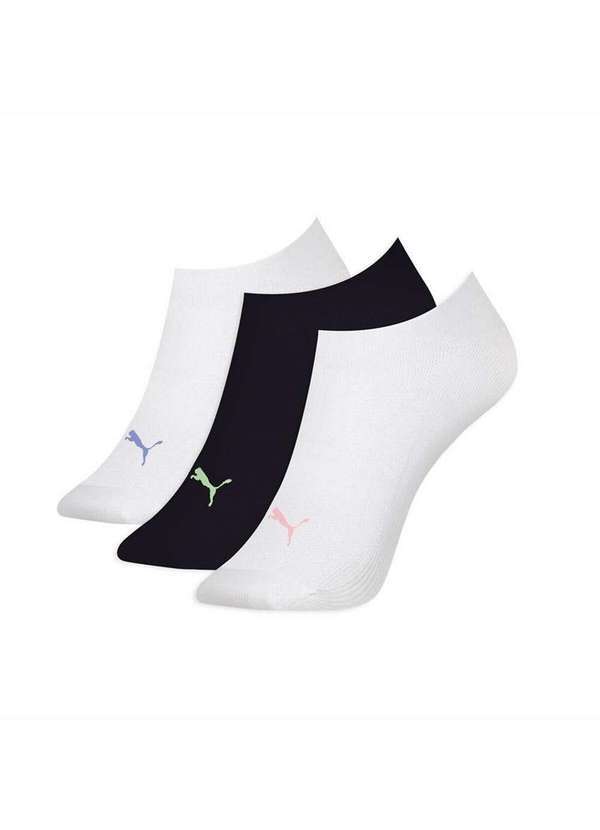 Puma - Kit com 3 Meias Invisível Puma 4710-001 991-Branco-Preto