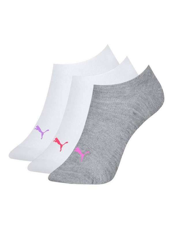 Puma - Kit com 3 Meias Invisível Puma 4710-001 999-Branco-Marinho