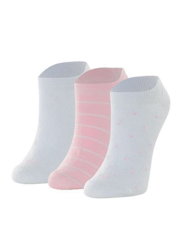 She - Kit 3 pares de Meias Invisível She 287.02 Br00-Branco-Rosa