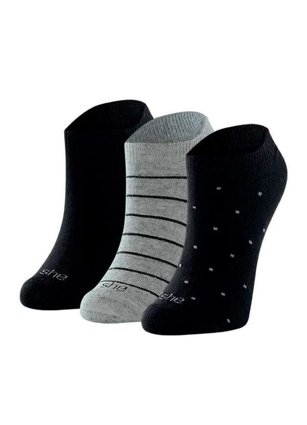 She - Kit 3 pares de Meias Invisível She 287.02 Pt00-Preto-Cinza-Mescla
