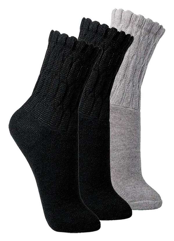 Lupo - Kit com 3 pares de Meias Aeróbica Lupo 4810-003 Preto-Cinza