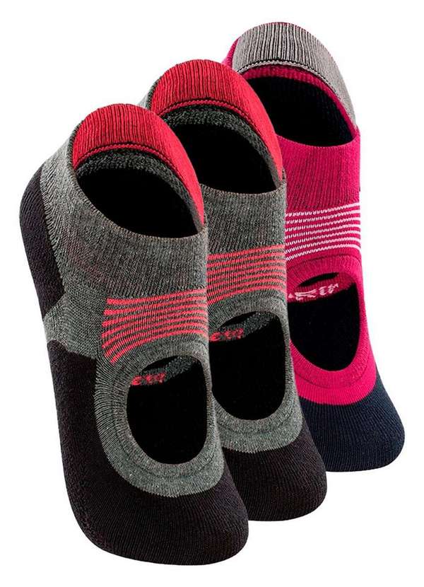 Lupo - Kit 3 pares de Sapatilhas Antiderrapante Pilates Lupo 3286-002 Cinza-Chumbo-Cereja