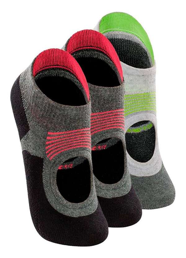 Lupo - Kit 3 pares de Sapatilhas Antiderrapante Pilates Lupo 3286-002 Cinza-Chumbo-Cinza