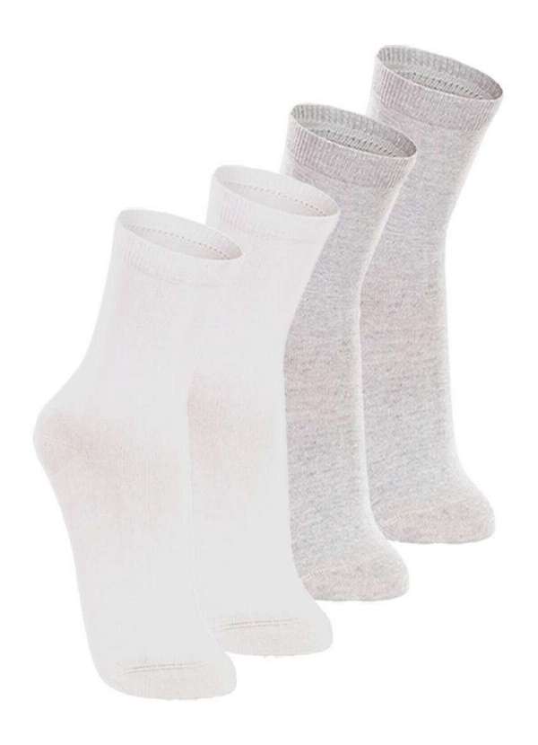 Lupo - Kit com 4 pares de Meias Cano Longo Lupo 4575-088 Branco-Cinza