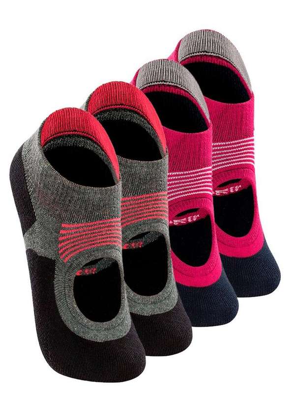 Lupo - Kit 4 pares de Sapatilhas Antiderrapante Pilates Lupo 3286-002 Cinza-Chumbo-Cereja