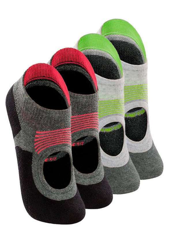 Lupo - Kit 4 pares de Sapatilhas Antiderrapante Pilates Lupo 3286-002 Cinza-Chumbo-Cinza
