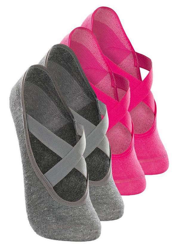 Lupo - Kit 4 pares de Sapatilhas Antiderrapante Pilates Lupo 4942-006 Cinza-Chumbo-Rosa-Fruti