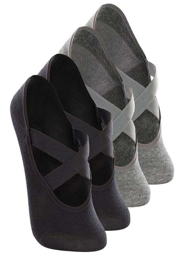 Lupo - Kit 4 pares de Sapatilhas Antiderrapante Pilates Lupo 4942-006 Preto-Cinza-Chumbo