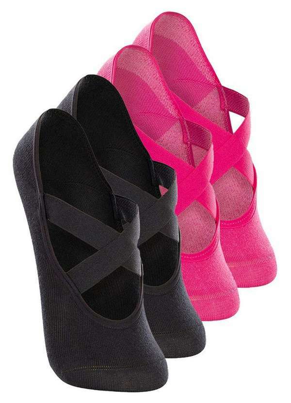 Lupo - Kit 4 pares de Sapatilhas Antiderrapante Pilates Lupo 4942-006 Preto-Rosa-Fruti