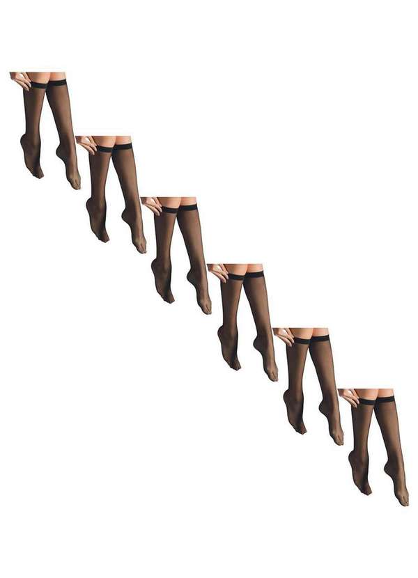 Selene - Kit 6 pares de Meias 3/4 Fio 15 Selene 9040 Preto