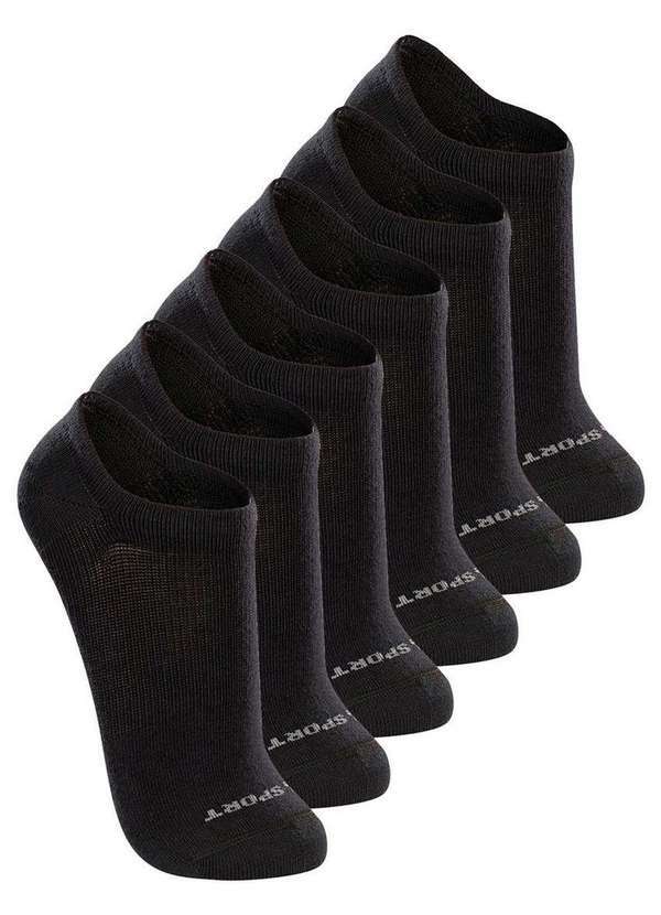 Lupo - Kit 6 pares de Meias Esportiva Invisível Lupo 3170-089 Preto