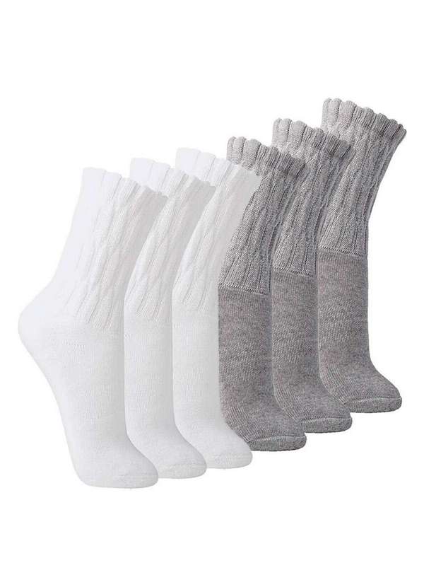 Lupo - Kit com 6 pares de Meias Aeróbica Lupo 4810-003 Branco-Cinza