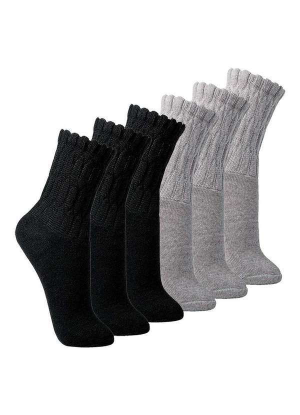 Lupo - Kit com 6 pares de Meias Aeróbica Lupo 4810-003 Preto-Cinza