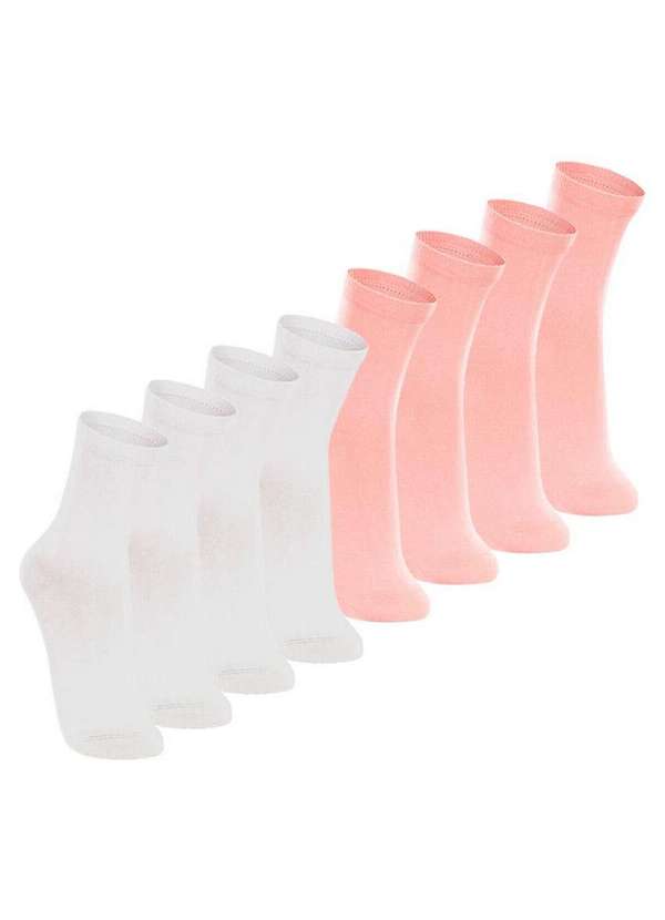 Lupo - Kit com 8 pares de Meias Cano Longo Lupo 4575-088 Branco-Rosa