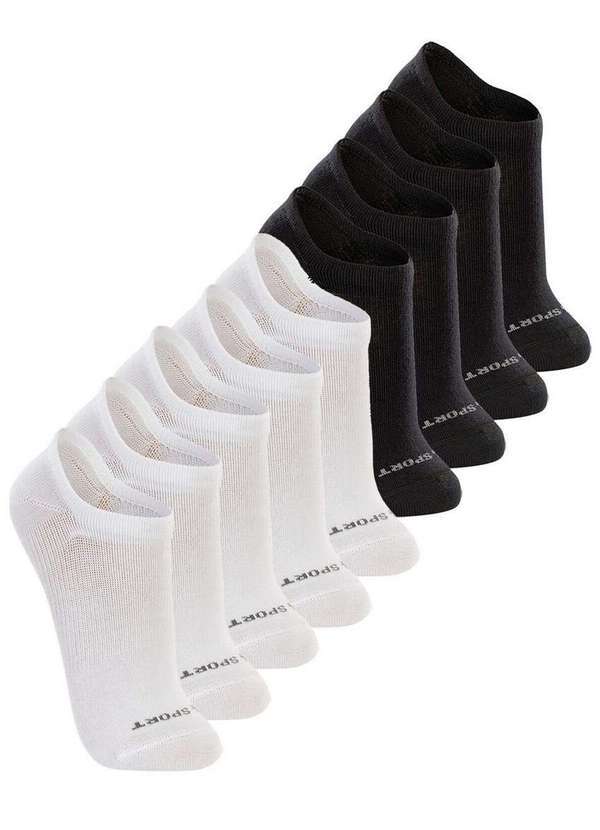 Lupo - Kit 9 pares de Meias Esportiva Invisível Lupo 3170-003 Branco-Preto