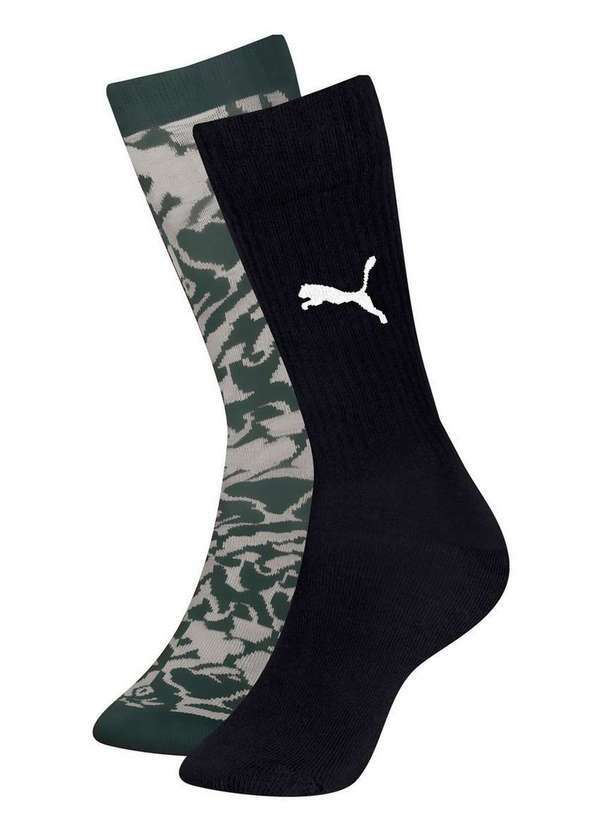 Puma - Kit 2 pares de Meias Cano Longo Puma 4670-001 998-Verde-Militar-Preto