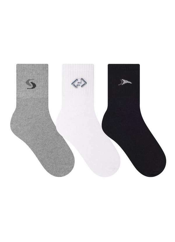 Selene - Kit 3 pares de Meias Esportivas Cano Curto Selene 4355-001 999-Cinza-Mescla-Branco-Preto