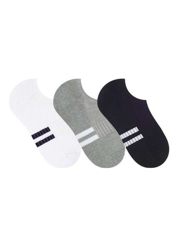 Selene - Kit 3 pares de Meias Esportiva Invisível Selene 4320-001 999-Branco-Cinza-Mescla-Preto