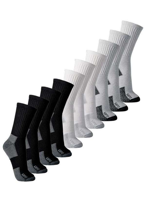 Lupo - Kit 10 pares de Meias Esportiva Cano Longo Lupo 3235-002 Preto-Branco-Cinza