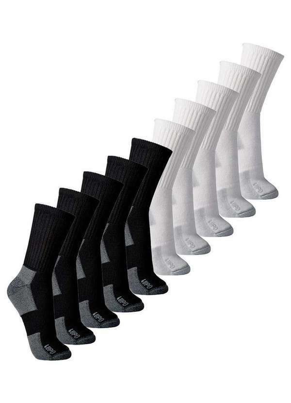 Lupo - Kit 10 pares de Meias Esportiva Cano Longo Lupo 3235-002 Preto-Branco