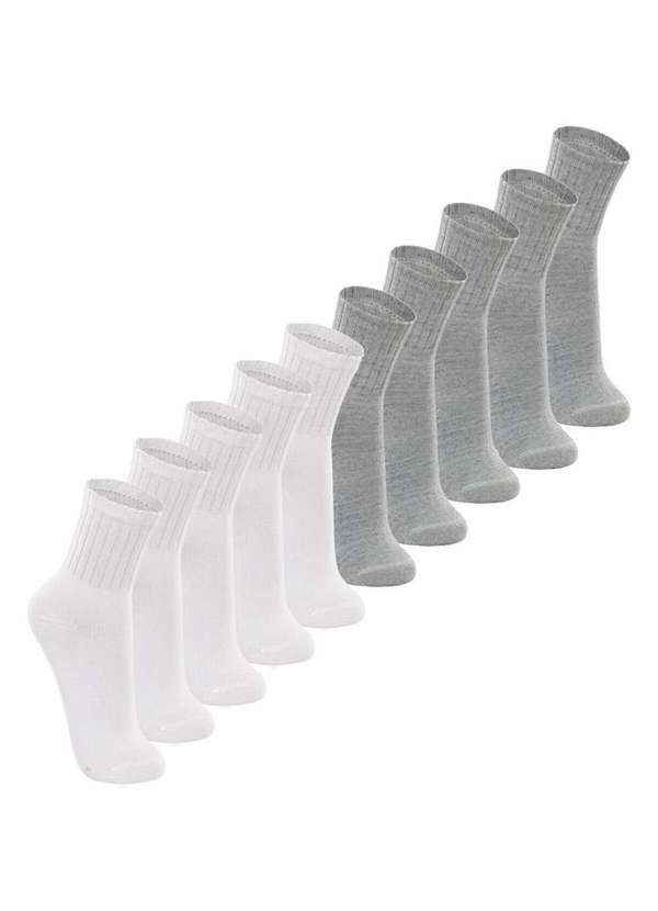 Lupo - Kit 10 pares de Meias Esportiva Cano Médio Lupo 3290-009 Branco-Cinza