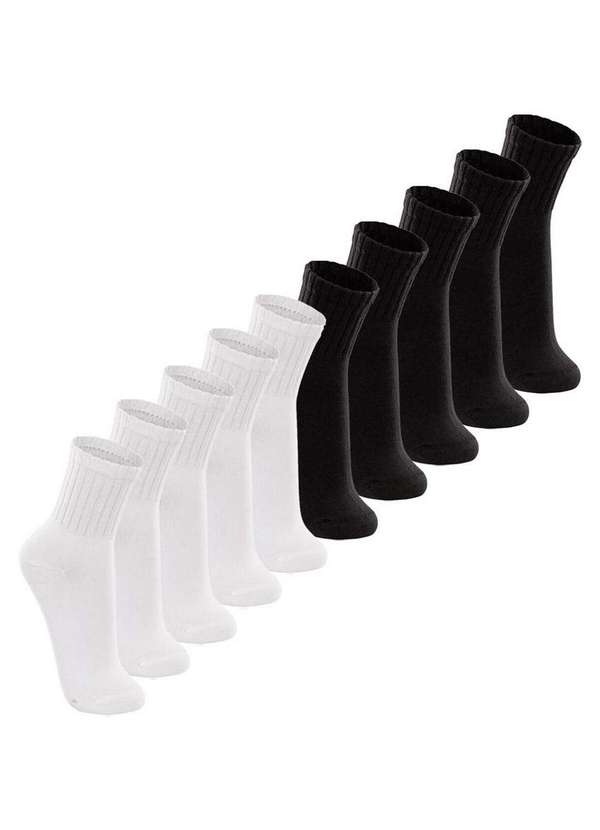 Lupo - Kit 10 pares de Meias Esportiva Cano Médio Lupo 3290-009 Branco-Preto