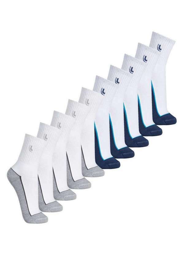 Lupo - Kit 10 pares de Meias Esportiva Cano Médio Lupo 3290-114 Branco-Azul