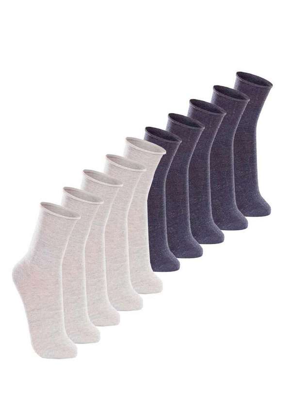 Lupo - Kit com 10 pares de Meias sem Punho Casual Lupo 1275-011 Cinza-Mescla-Jeans