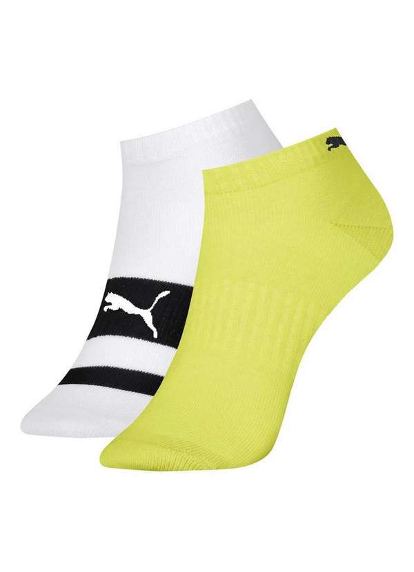 Puma - Kit 2 pares de Meias Esportiva Cano Curto Puma 4560-001/002 995-Branco-Amarelo