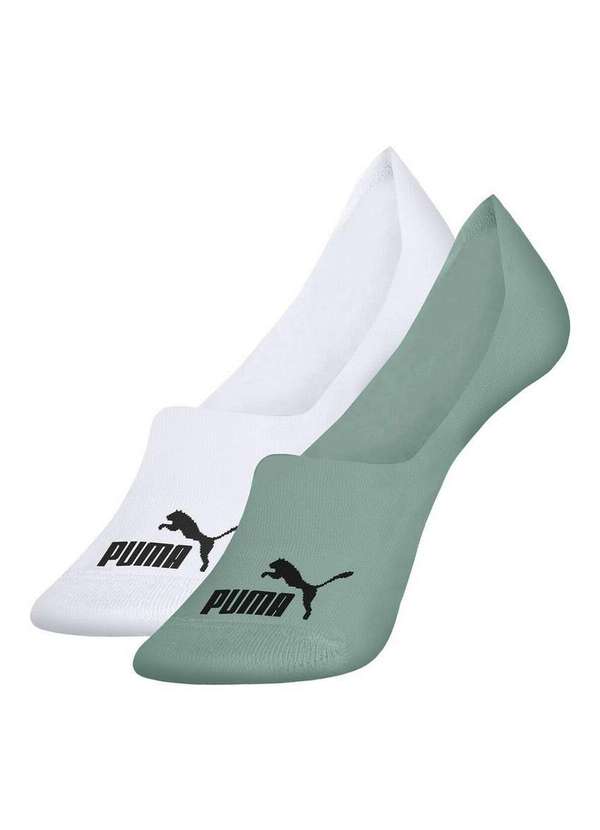Puma - Kit 2 pares de Meias Invisível Puma 4500-001 991-Branco-Verde-Seco
