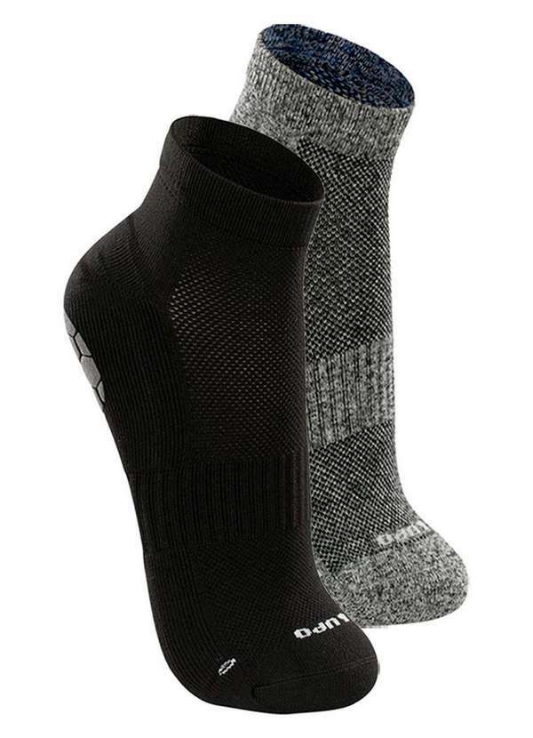 Lupo - Kit com 2 pares de Meias Antiderrapante Pilates Lupo 3310-003 Preto-Cinza-Chumbo