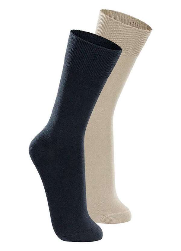 Lupo - Kit com 2 pares de Meias Casual Lupo 1210-201 Marinho-Bege