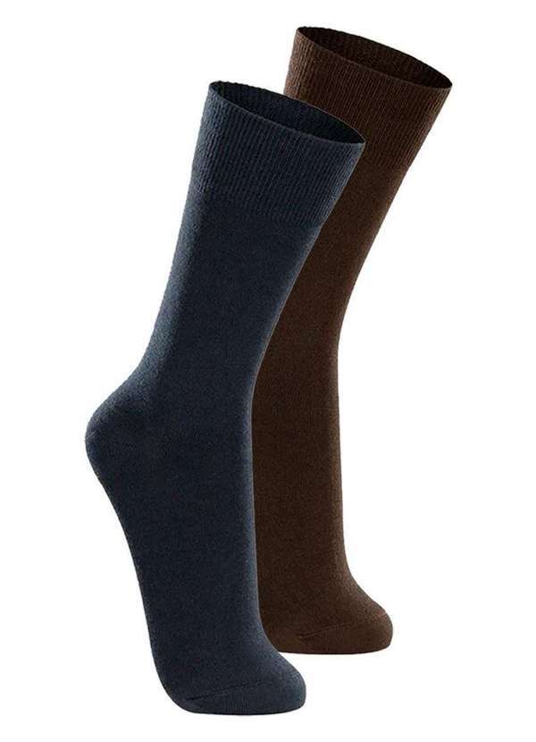 Lupo - Kit com 2 pares de Meias Casual Lupo 1210-201 Marinho-Café