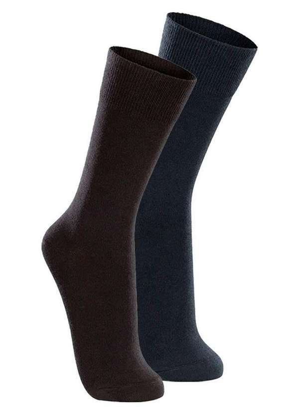 Lupo - Kit com 2 pares de Meias Casual Lupo 1210-201 Preto-Marinho