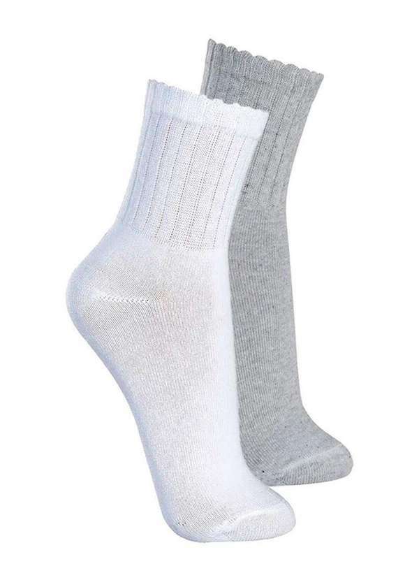 Lupo - Kit com 2 pares de Meias Esportiva Cano Médio Lupo 3290-009 Branco-Cinza