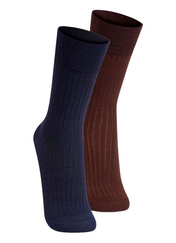 Lupo - Kit com 2 pares de Meias Social Lupo 1795-004 Marinho-Café