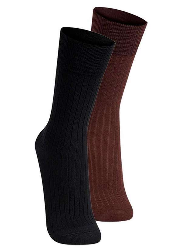 Lupo - Kit com 2 pares de Meias Social Lupo 1795-004 Preto-Café