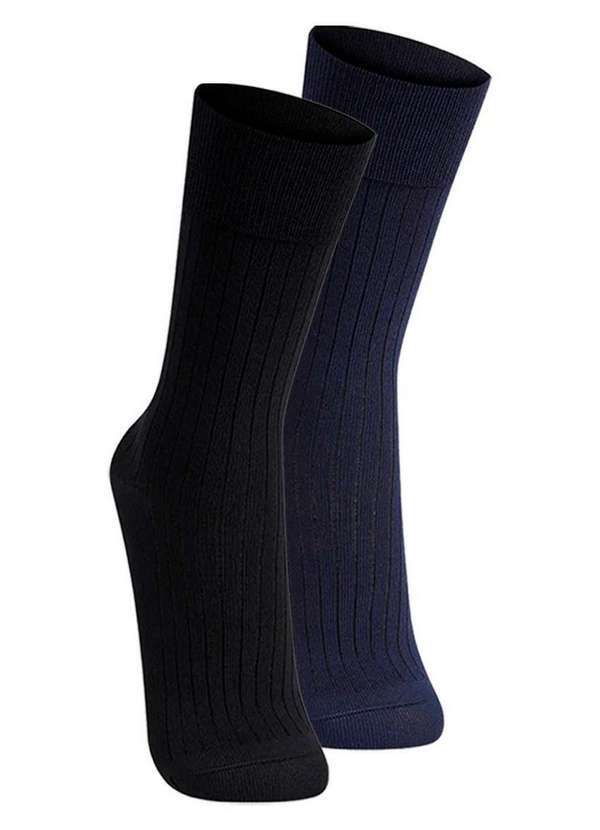 Lupo - Kit com 2 pares de Meias Social Lupo 1795-004 Preto-Marinho