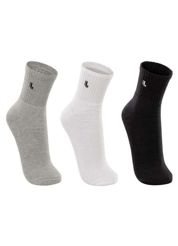 Lupo - Kit 3 pares de Meias Esportiva Cano Médio Lupo 3248-089 0903-Cinza-Branco-Preto