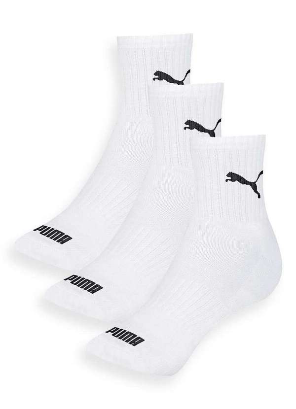 Puma - Kit 3 pares de Meias Cano Médio Puma 4530-001 998-Branco-Branco-Branco