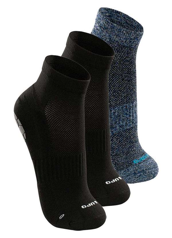 Lupo - Kit com 3 pares de Meias Antiderrapante Pilates Lupo 3310-003 Preto-Anil