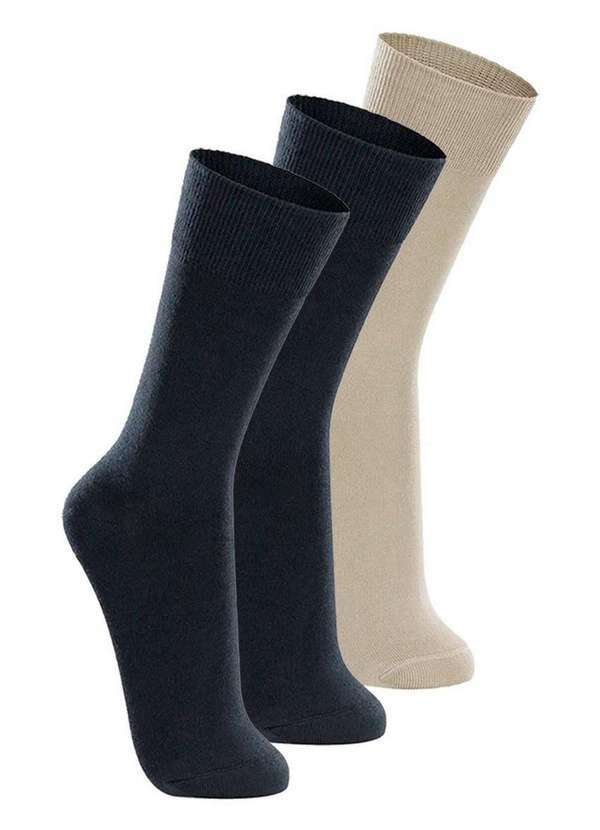 Lupo - Kit com 3 pares de Meias Casual Lupo 1210-201 Marinho-Bege
