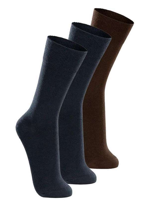 Lupo - Kit com 3 pares de Meias Casual Lupo 1210-201 Marinho-Café