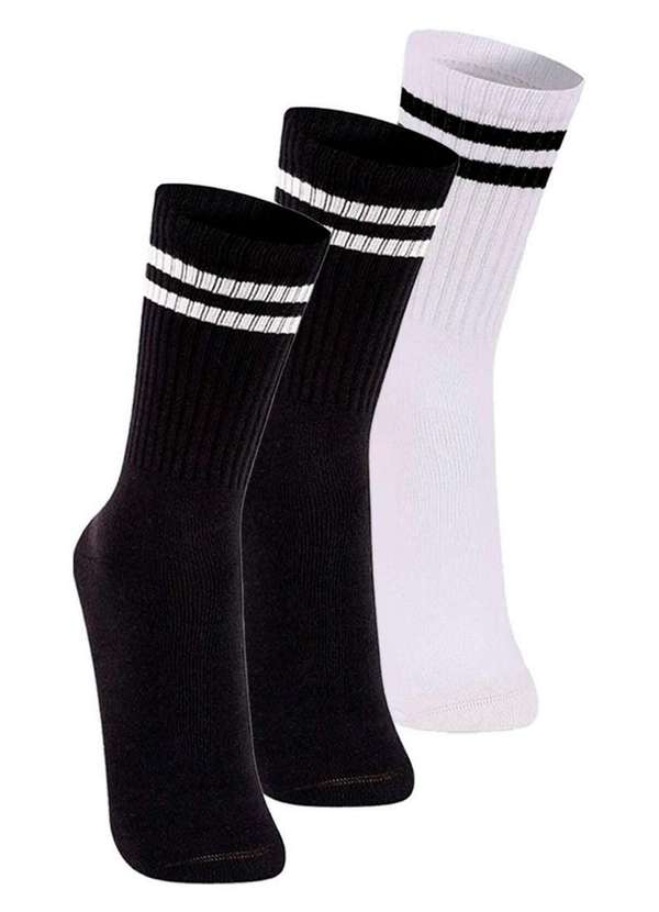 Lupo - Kit com 3 pares de Meias Esportiva Cano Longo Lupo 3292-009 Preto-Branco