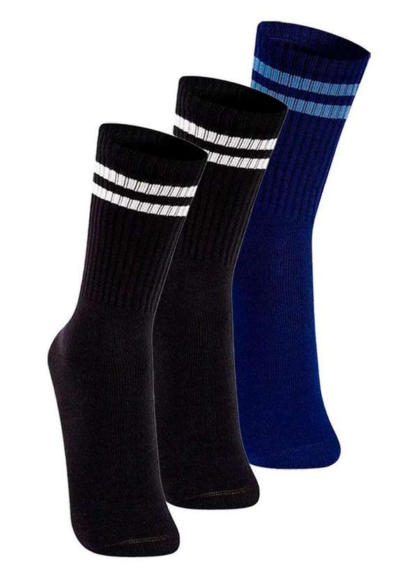 Lupo - Kit com 3 pares de Meias Esportiva Cano Longo Lupo 3292-009 Preto-Marinho
