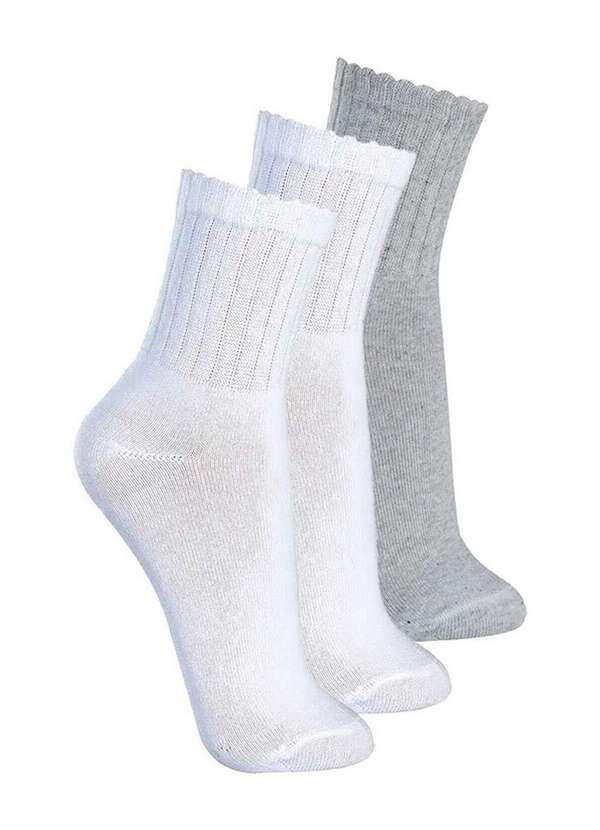 Lupo - Kit com 3 pares de Meias Esportiva Cano Médio Lupo 3290-009 Branco-Cinza