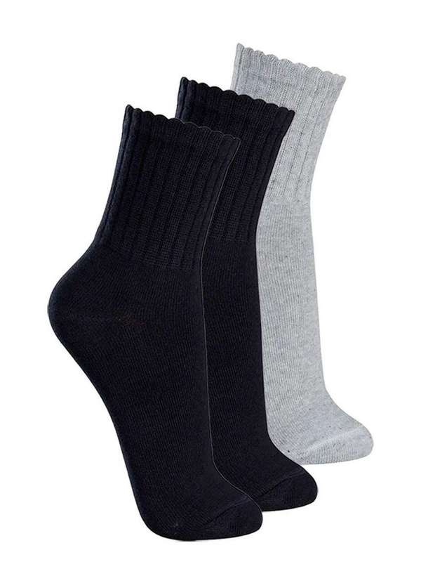 Lupo - Kit com 3 pares de Meias Esportiva Cano Médio Lupo 3290-009 Preto-Cinza