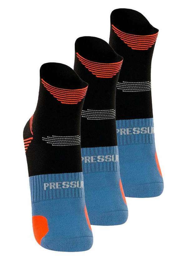 Lupo - Kit com 3 pares de Meias Performance Running Lupo 15424-001 Preto