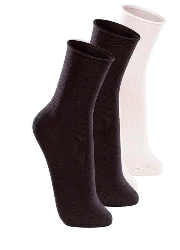 Lupo - Kit com 3 pares de Meias sem Punho Casual Lupo 1275-011 Preto-Branco