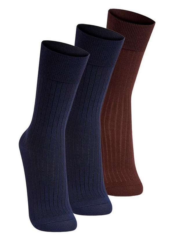 Lupo - Kit com 3 pares de Meias Social Lupo 1795-004 Marinho-Café